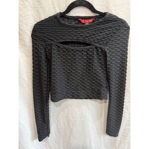 HOT KISS Black Textured Cutout Long Sleeve Cropped Top Size Medium